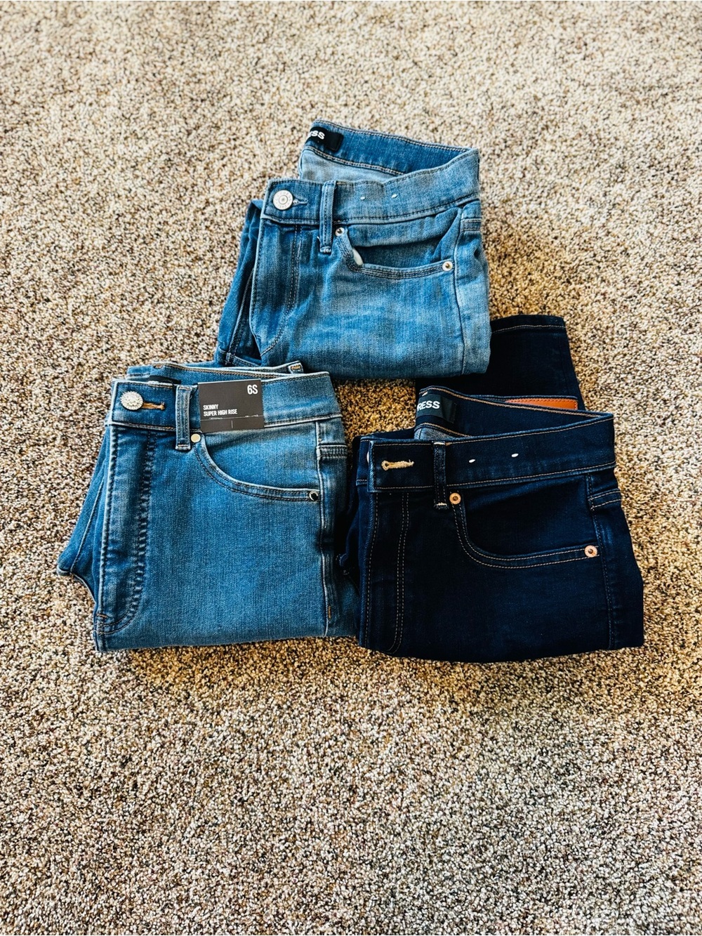 Express Women’s Slim Jeans Trio in Light Blue and Dark Blue